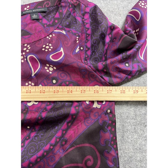 Banana Republic Silk Purple Pink Paisley Print 3/4 Sleeve Pleated Dress Size 2 - Picture 13 of 16